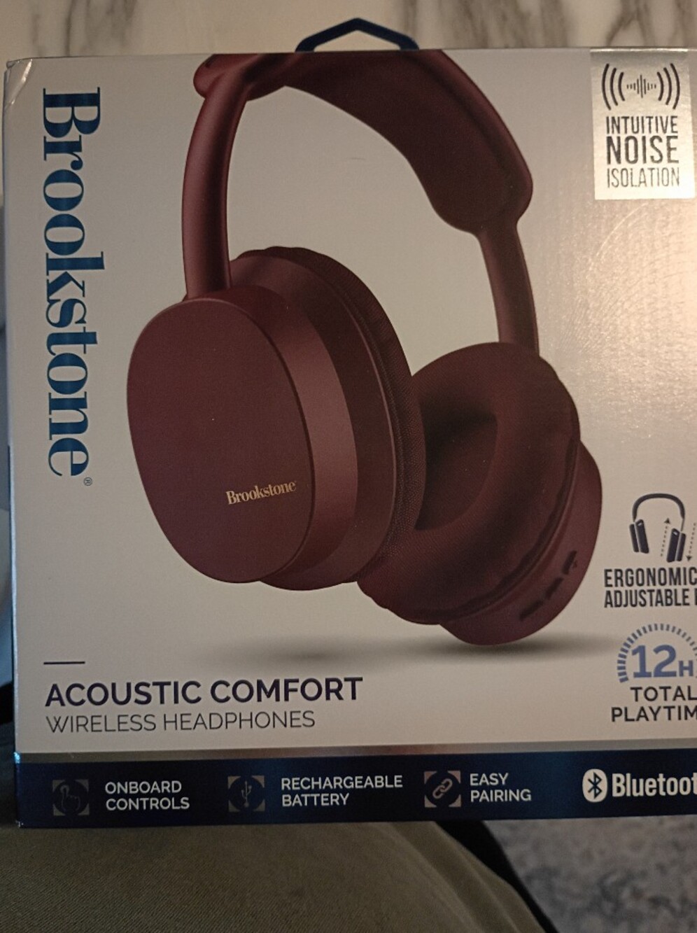Brookstone Wireless Over-Ear Headphones in Burgundy with Gold Logo
